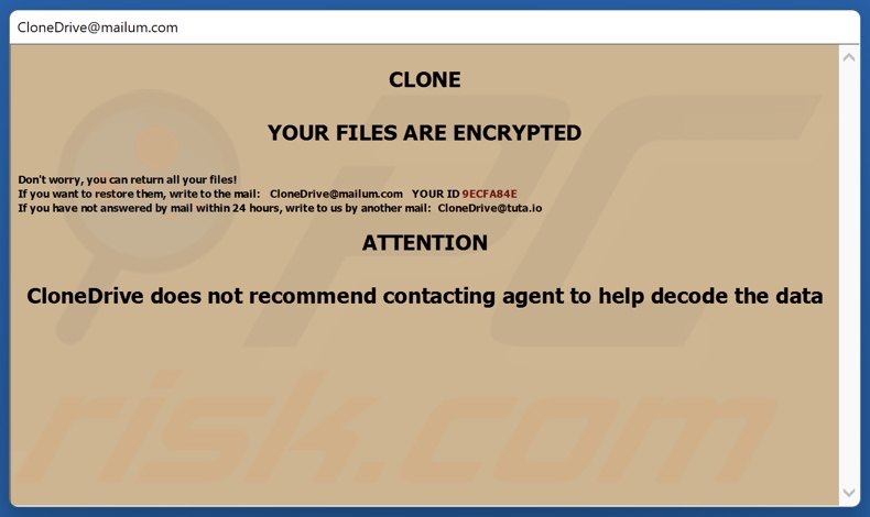 Clone ransomware nota de rescate (pop-up)