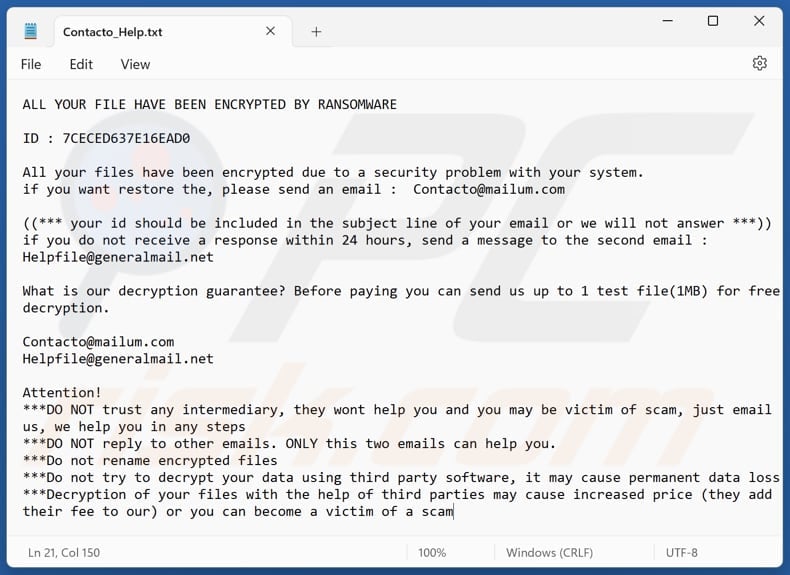 Contacto ransomware archivo de texto (Contacto_Help.txt)
