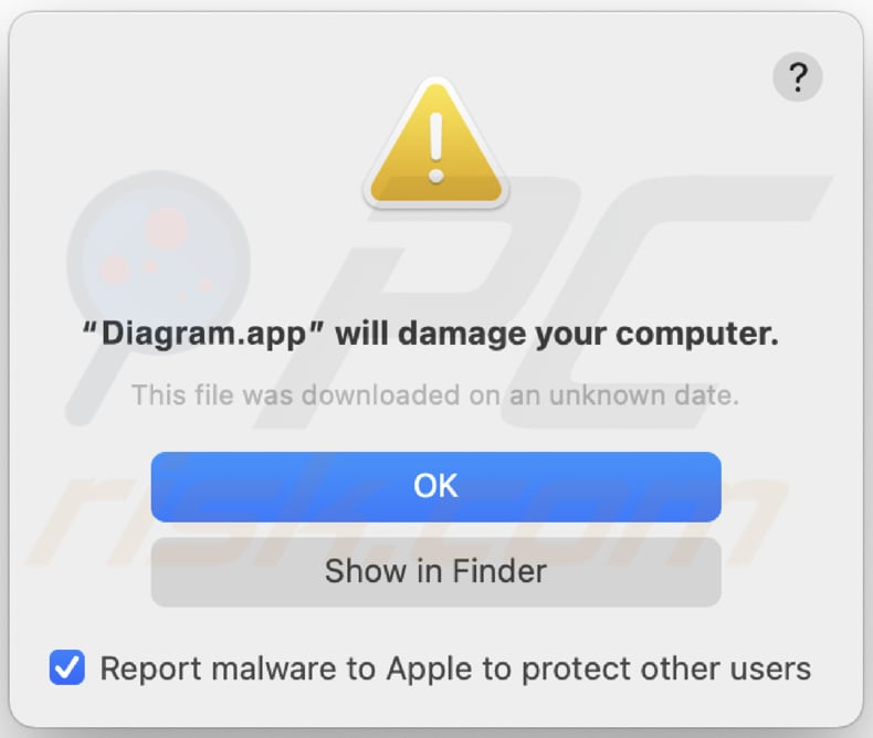 Diagram.app adware pop-up advertencia