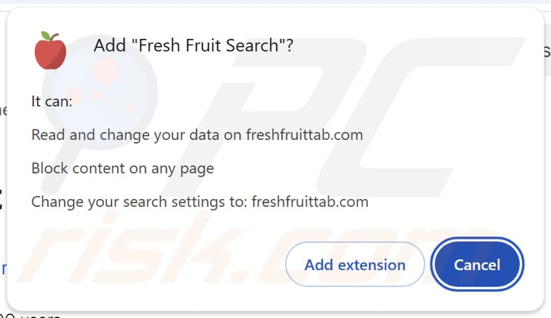 El secuestrador del navegador Fresh Fruit Search pide permisos