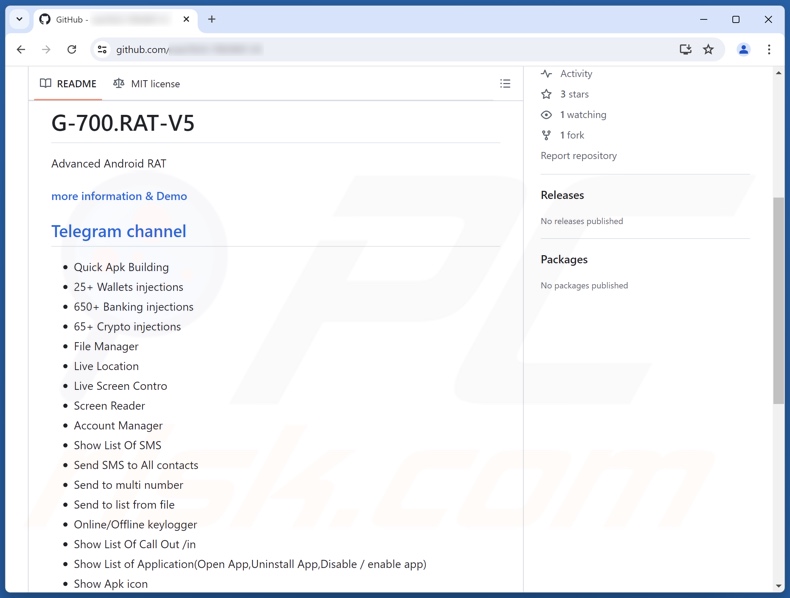 G700 troyano de acceso remoto promovido en GitHub