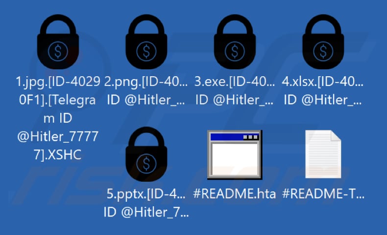 Archivos cifrados por el ransomware Hitler_77777 (extensión aleatoria)