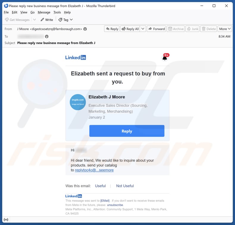 LinkedIn Request To Buy From You campaña de spam por correo electrónico