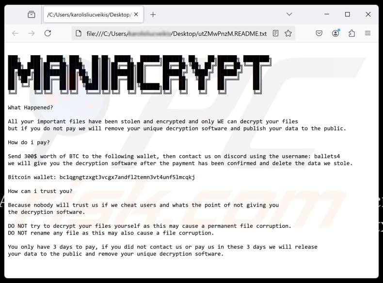 Mania Crypter archivo de texto ransomware ([random_string].README.txt)