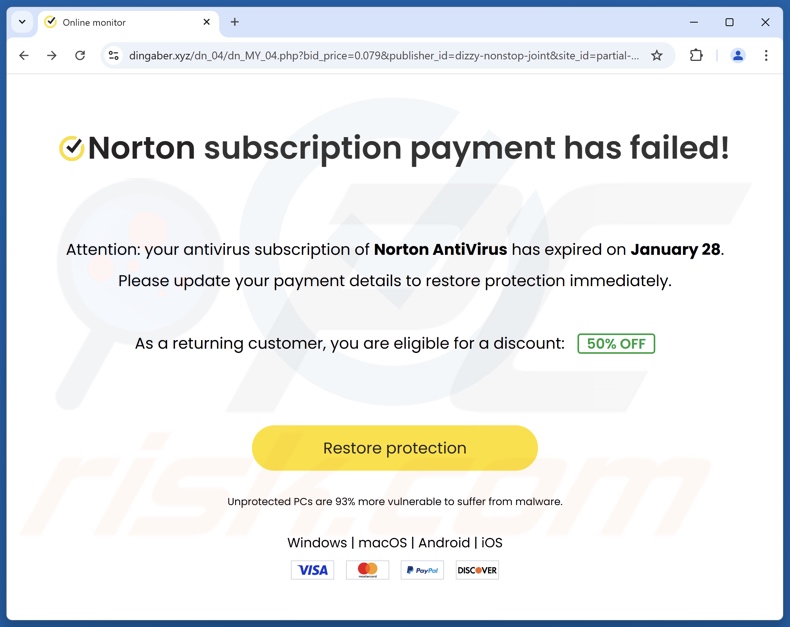 Norton Subscription Payment Has Failed estafa