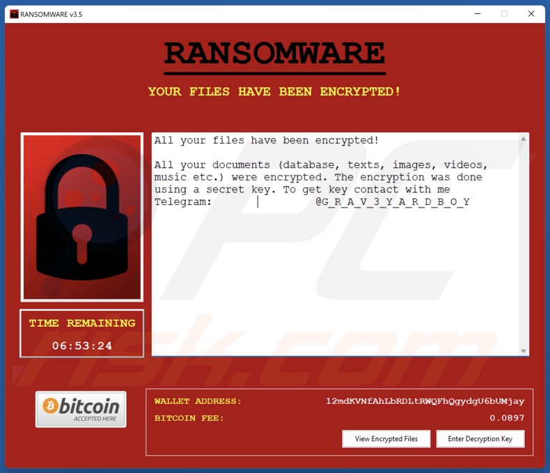 Purgatory ransomware nota de rescate (pop-up)