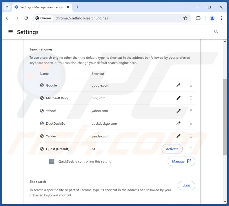 Eliminación de guardflares.com del motor de búsqueda predeterminado de Google Chrome