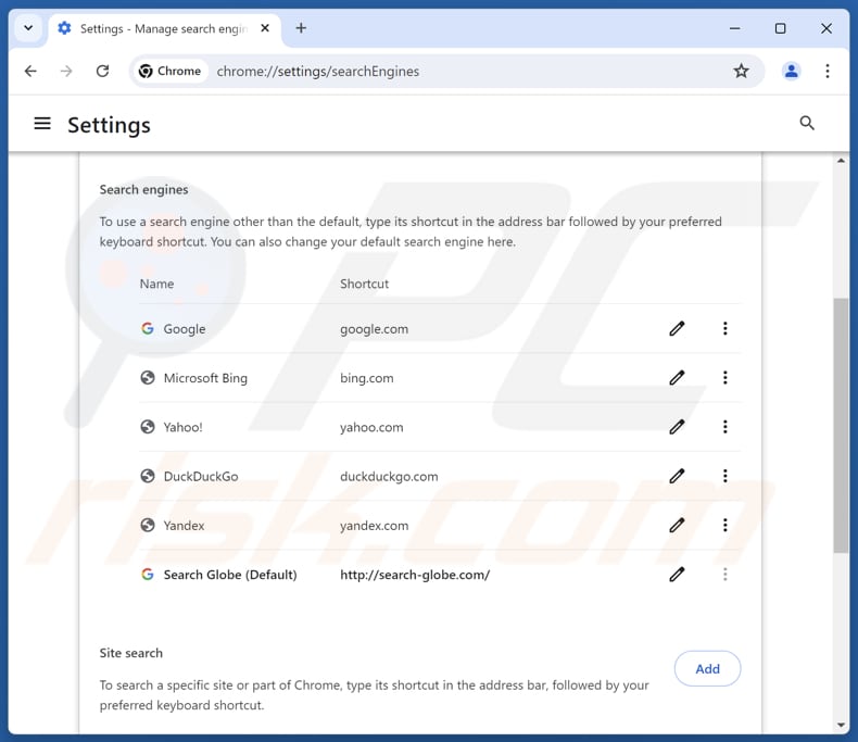 Eliminar search-globe.com del motor de búsqueda predeterminado de Google Chrome