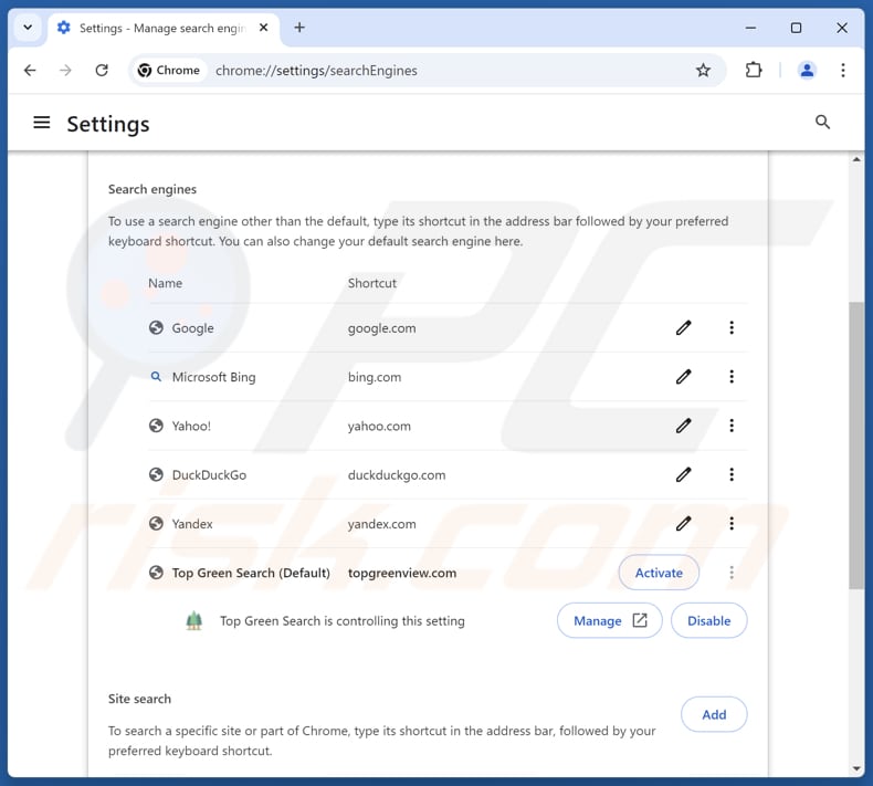 Eliminación de topgreenview.com del motor de búsqueda predeterminado de Google Chrome