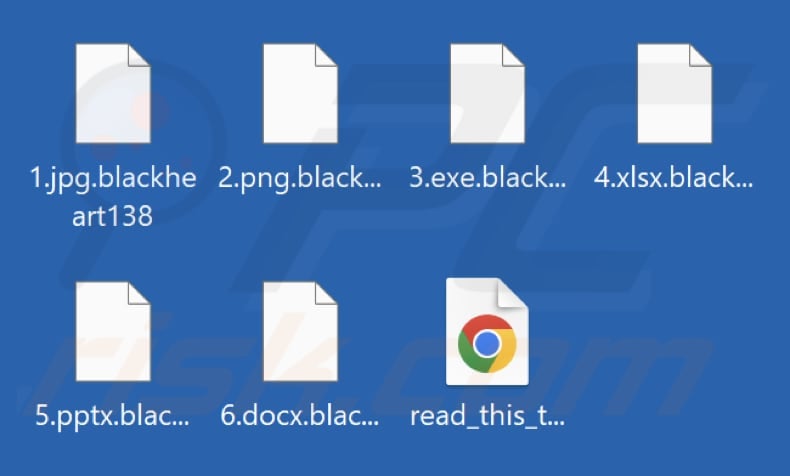 Archivos cifrados por el ransomware BlackHeart (extensión blackheart138)