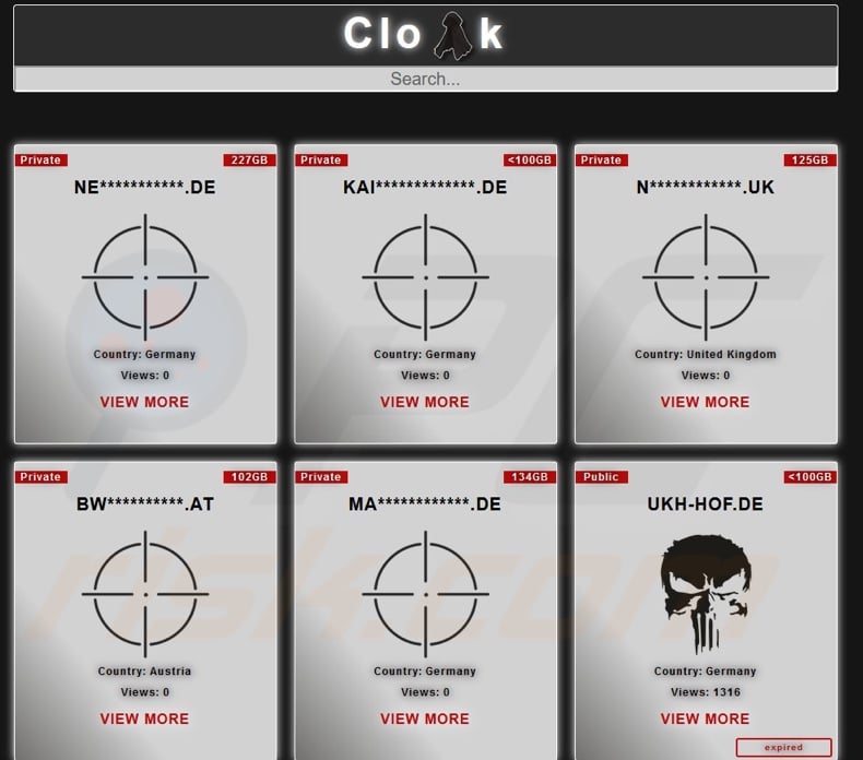 Cloak ransomware data-stealing website