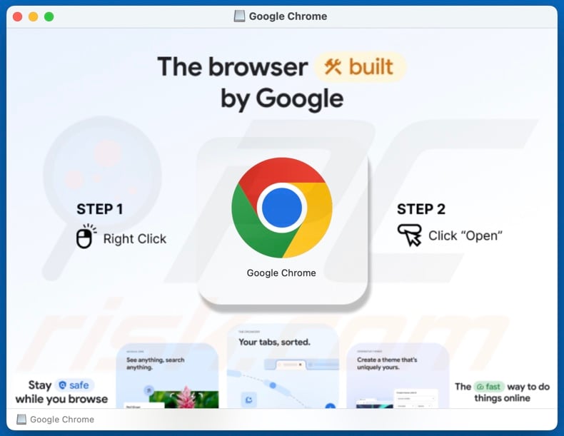 Configuración de instalación del malware FrigidStealer (falso Chrome)