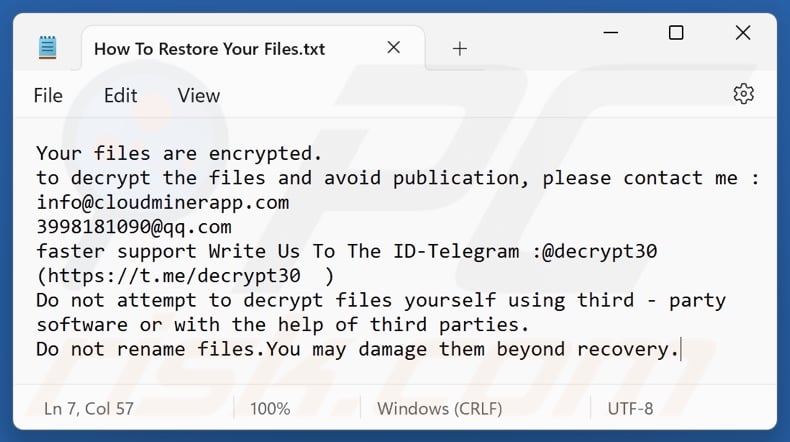 QQ ransomware archivo de texto (How To Restore Your Files.txt)