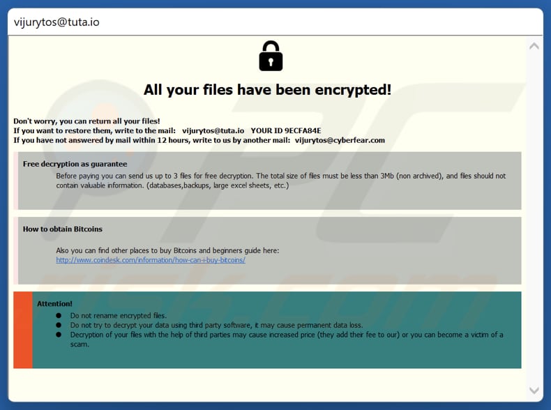 V ransomware nota de rescate (pop-up)