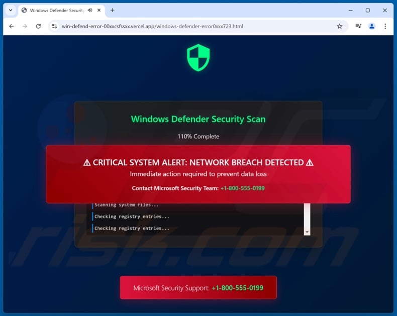 Windows Defender Security Scan estafa