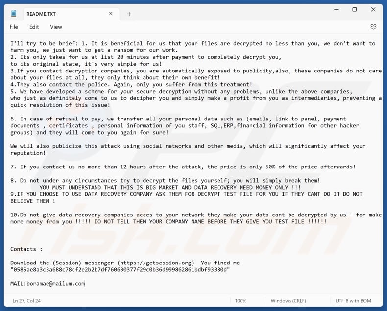 Boramae ransomware nota de rescate (README.TXT)