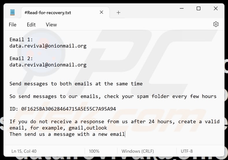 Data ransomware archivo de texto (#Read-for-recovery.txt)