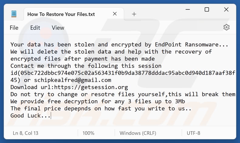 EndPoint ransomware archivo de texto (How To Restore Your Files.txt)