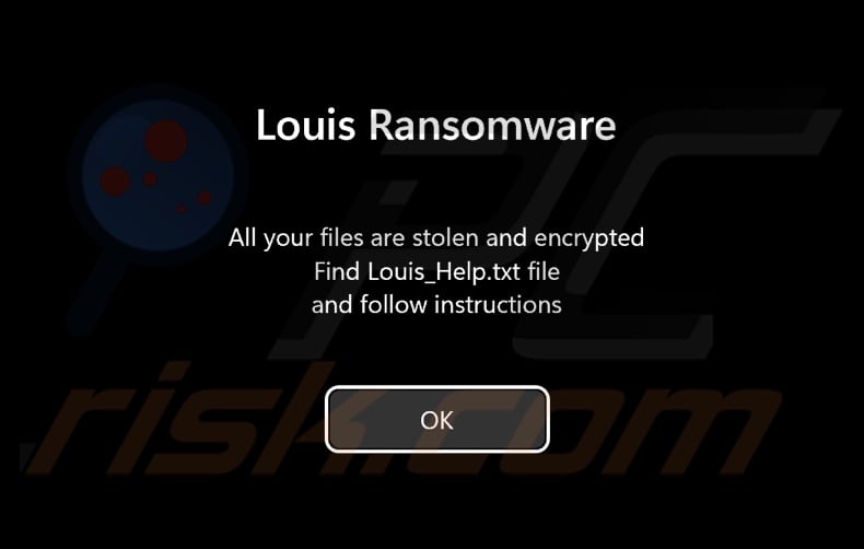 Louis ransomware pantalla previa al registro