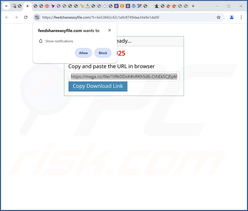 Página web utilizada para promocionar Roxaq Apps PUA (feedshareeasyfile[.]com)