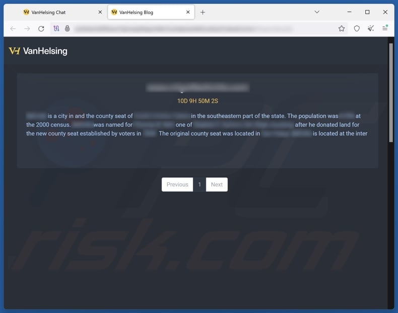 VanHelsing ransomware sitio web de filtración de datos