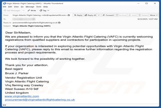 Virgin Atlantic Flight Catering (VAFC) Email Estafa