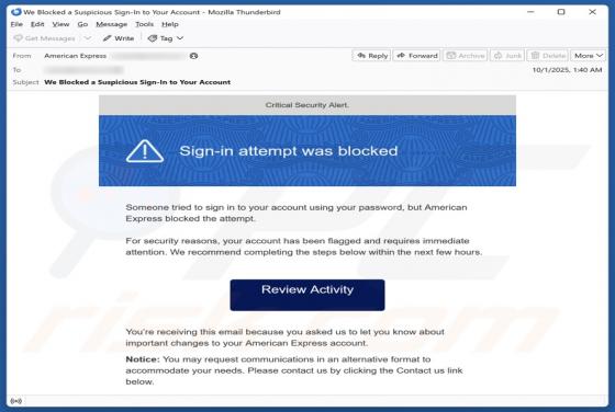 American Express - Sign-in Attempt Was Blocked Email Estafa