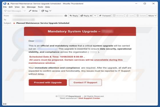 Mandatory System Upgrade Email Estafa