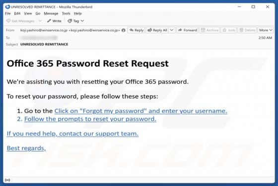 Office 365 Password Reset Request Email Estafa