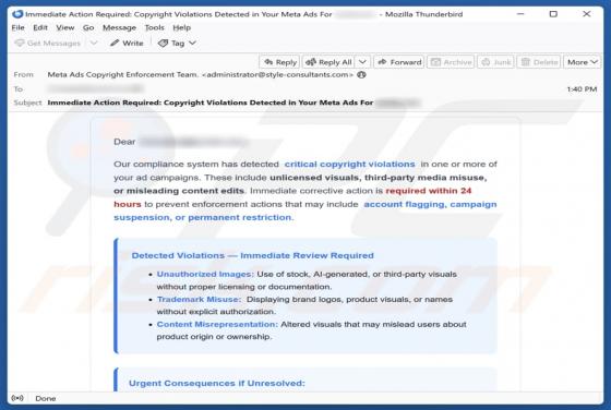 Meta Ads Critical Copyright Violations Email Estafa