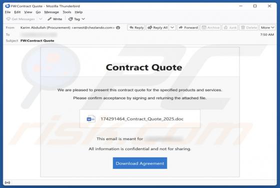 Estafa por correo electrónico Contract Quote