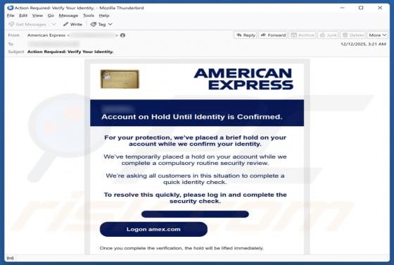 Estafa por correo electrónico "American Express - Account On Hold"