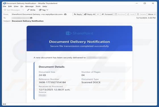 Estafa por correo electrónico "SharePoint Document Delivery Notification"