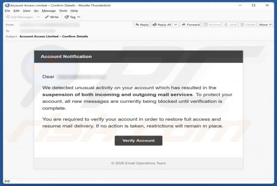 Estafa por correo electrónico "Unusual Activity On Your Account"