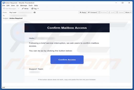 Estafa por correo electrónico "Brief Service Interruption"