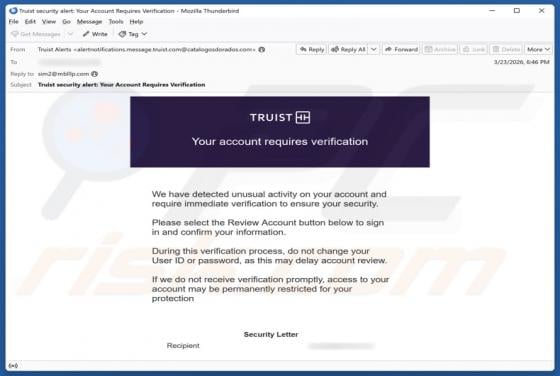 Estafa por correo electrónico "Truist - Account Requires Verification"