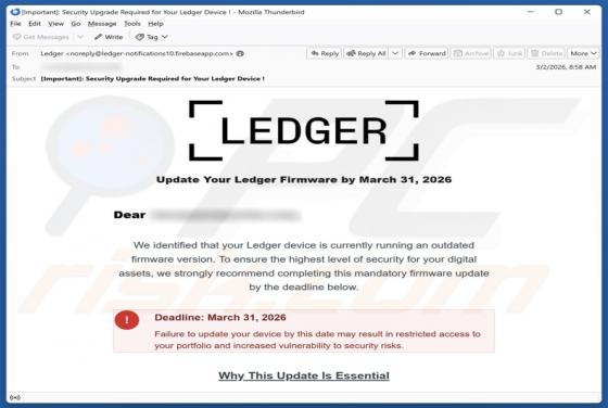 Estafa por correo electrónico "Update Your Ledger Firmware"
