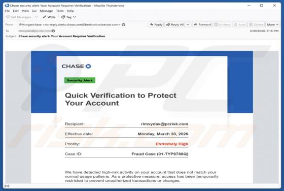 Chase - Verification To Protect Your Account estafa por correo electrónico