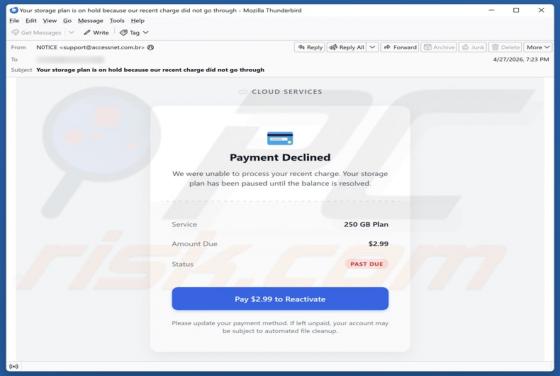 Cloud Services - Payment Declined estafa por correo electrónico