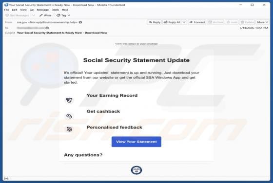 Social Security Statement Update virus por correo electrónico
