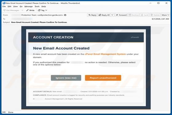cPanel Account Creation estafa por correo electrónico