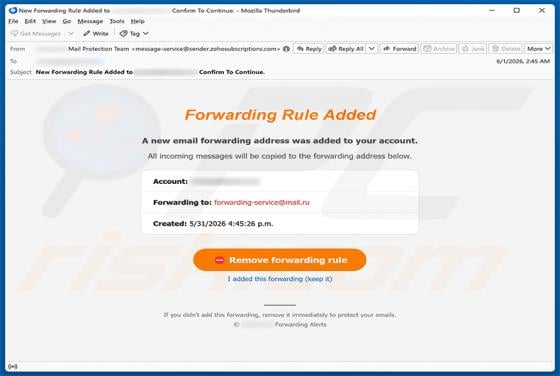 Forwarding Rule Added estafa por correo electrónico