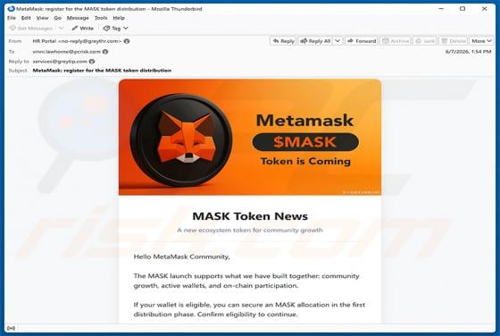 MetaMask ($MASK) Token Allocation estafa por correo electrónico