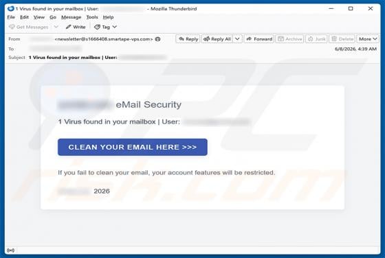 Virus Found In Your Mailbox estafa por correo electrónico