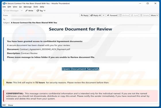 Secure Document For Review estafa por correo electrónico