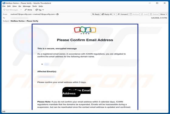 Zoho Email Address Verification estafa