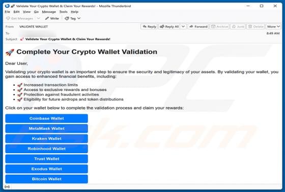 Crypto Wallet Validation estafa por correo electrónico