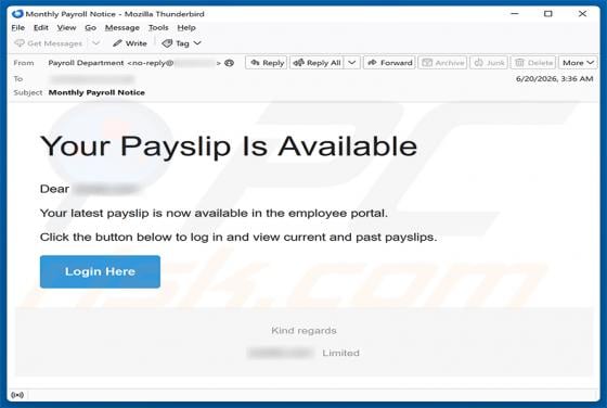 Your Payslip Is Available estafa por correo electrónico
