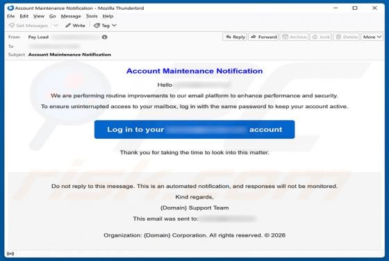 Account Maintenance Notification estafa por correo electrónico