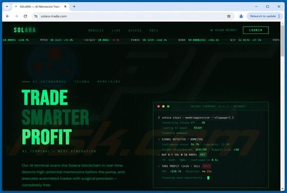 SOLARA — AI Memecoin Trading Terminal On Solana estafa
